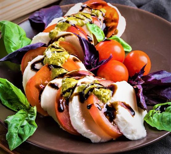 Caprese Salad with Cilantro Pesto and Lavender Balsamic